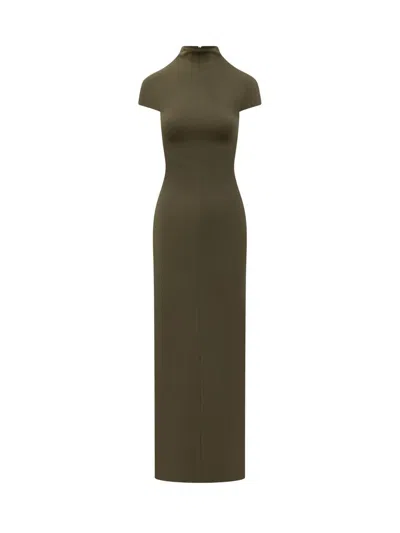 Solace London Long Dress With High Neck In Green