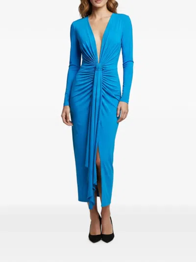 Pre-owned Solace London Lorena Draped Midi Dress In Blue