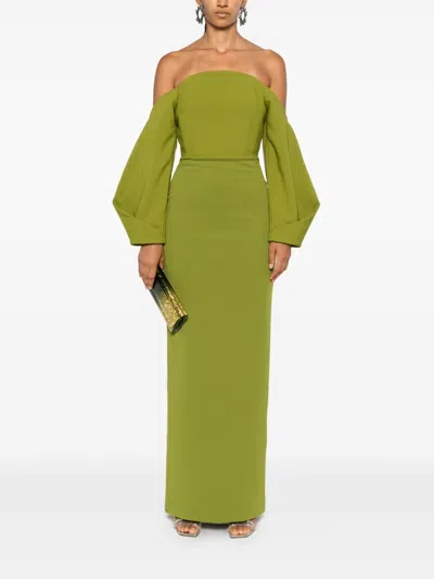 solace green dress Blue One-Shoulder Knot Top