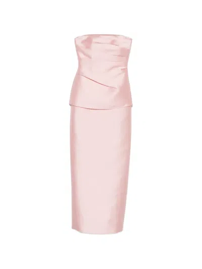 Solace London Lucille Draped Strapless Maxi Dress In Pink