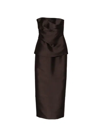Solace London Lucille Strapless Peplum Maxi Dress In Brown