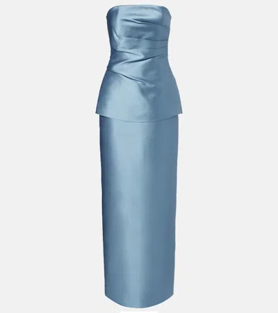 Solace London Lucille Strapless Satin Maxi Dress In Blue