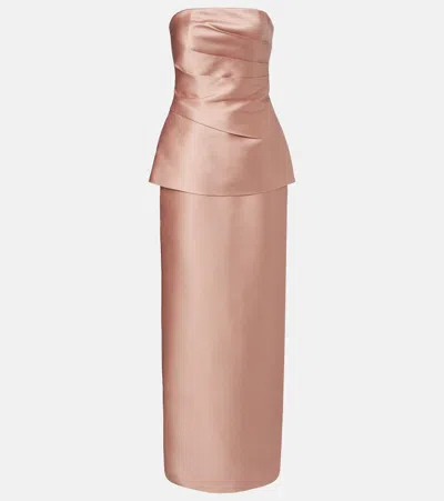 Solace London Lucille Draped Strapless Maxi Dress In Pink