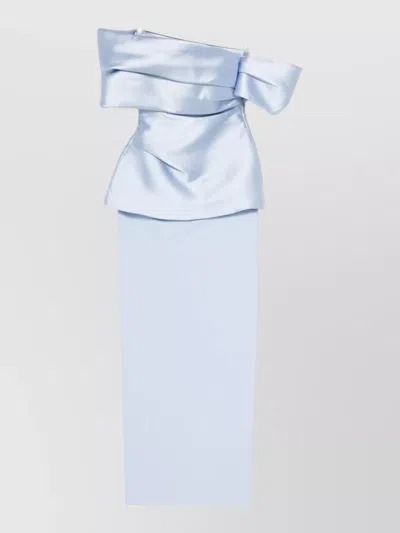 Solace London Lucine Off Shoulder Satin Maxi Gown In Blue