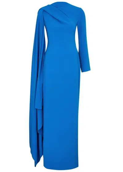 Solace London Lydia Cape-effect Maxi Dress In Blue