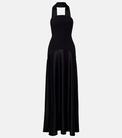 Solace London Mae Satin-paneled Bustier Gown In Black