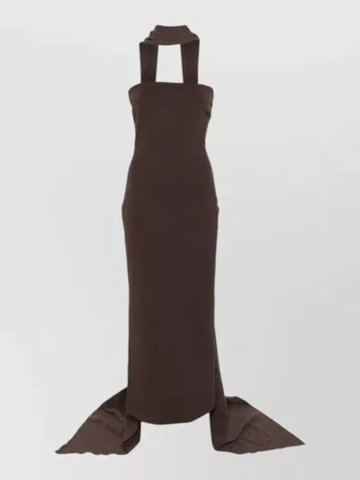 Solace London Martine Backless Maxi Dress Cowl Neck In Brown