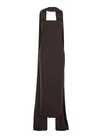 Solace London Martine Midaxi Off-shoulder V-neck Long Dress For Women In Brown