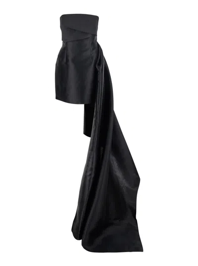 Solace London Meyer Black Mini Dress With Boned Bodice And Train In Tech Fabric Stretch Woman