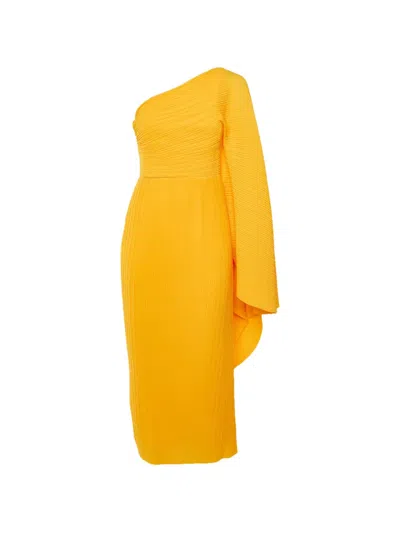 Pre-owned Solace London Midi Lila Drape Dress In Yellow