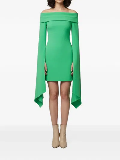Pre-owned Solace London Mila Off-shoulder Mini Dress In Green