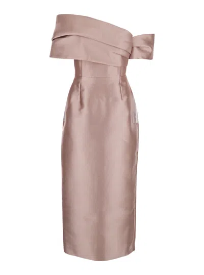 Solace London Mirla Pink Long Dress With Off-the-shoulder Design And Back Slit In Fabric Woman In Brown