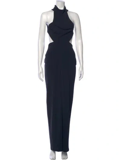 Pre-owned Solace London Mock Neck Long Dress In Black