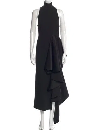 Pre-owned Solace London Mock Neck Long Dress In Black