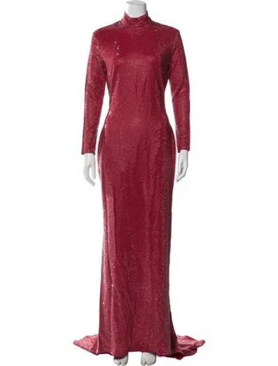 Pre-owned Solace London Mock Neck Long Dress In Red