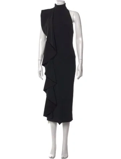 Pre-owned Solace London Mock Neck Midi Length Dress In Black