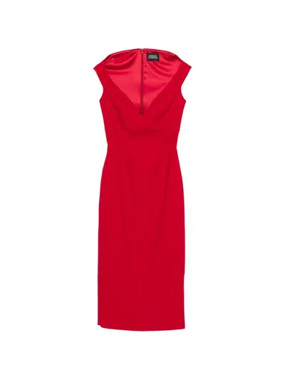 Solace London Midi Dress Off Shoulder V Neckline In Red