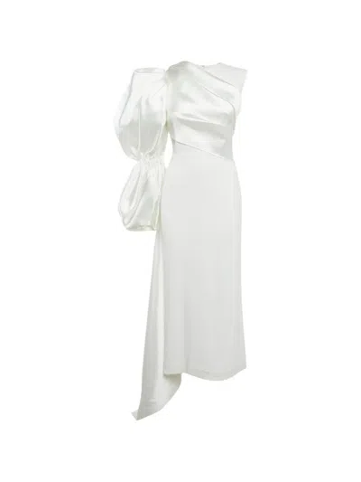 Pre-owned Solace London Moore Satin-panel Maxi Dress In White