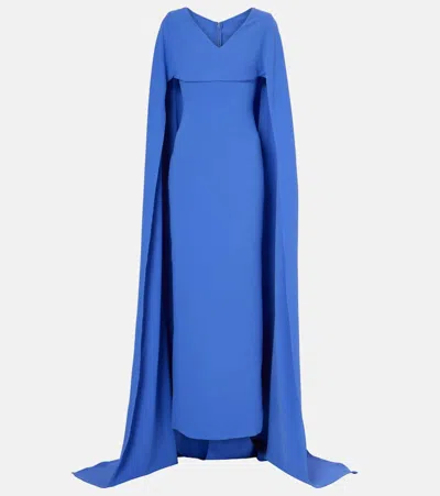 Solace London Morgan Caped Crêpe Gown In Blue