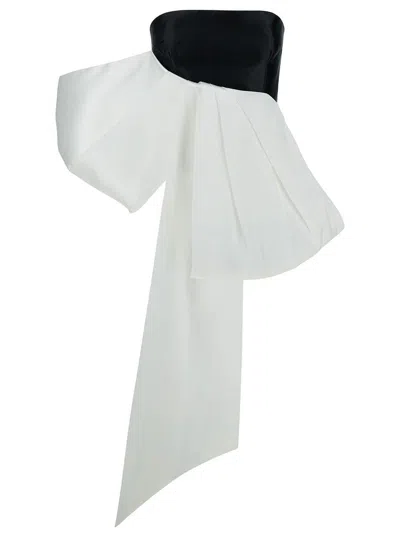 Solace London 'nadina' Black And White Top With Bow Detail In Silk Woman