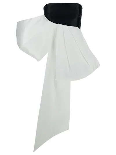 SOLACE LONDON 'NADINA' BLACK AND WHITE TOP WITH BOW DETAIL IN SILK WOMAN