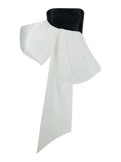 SOLACE LONDON 'NADINA' BLACK AND WHITE TOP WITH BOW DETAIL IN SILK WOMAN