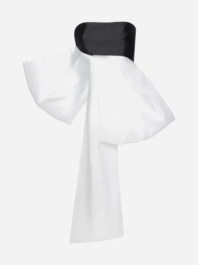 Solace London Nadina Strapless Bow-detailed Two-tone Satin-twill Top In Black/cream