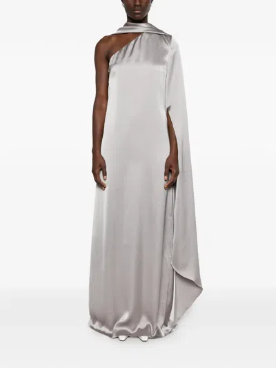 Solace London Newman One-shoulder Cape Maxi Dress In Metallic