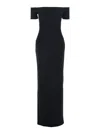 Solace London Nile Black Long Dress With Off-the-shoulder Design And Back Slit In Fabric Woman In Black