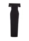 Solace London Nile Black Long Dress With Off-the-shoulder Design And Back Slit In Fabric Woman In Black