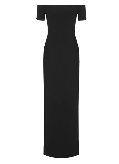 Solace London Nile Maxi Dress With Straight Neckline And Short Sleeves In Black
