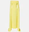 Solace London Nuri Caped Off-shoulder Crepe Gown In Yellow