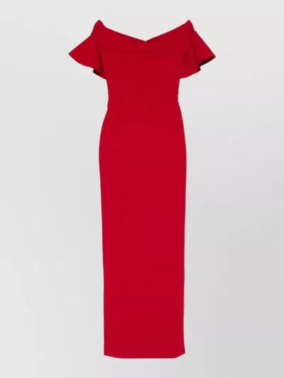 Solace London Off Shoulder Maxi Dress Fitted Silhouette In Red