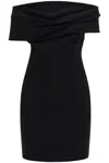 Solace London 'neve' Black Off-shoulder Mini Dress With Bardot Neckline In Black