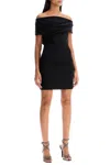 Solace London 'neve' Black Off-shoulder Mini Dress With Bardot Neckline In Black