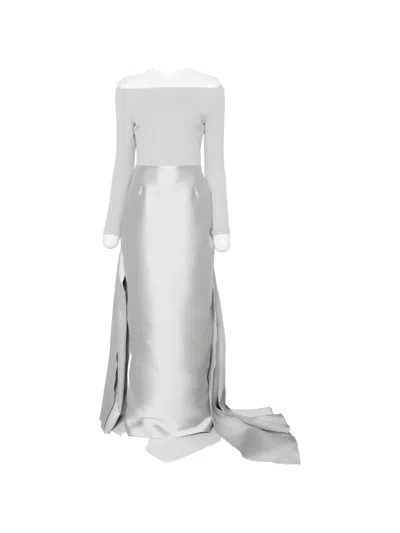 Solace London Winslow Off-the-shoulder Crepe Gown In Silver