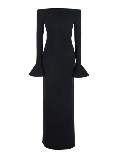 Solace London Off-shoulder Flared Sleeve Dress In Black