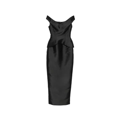 Solace London Pieta Off-shoulder Peplum-waist Maxi Dress In Black