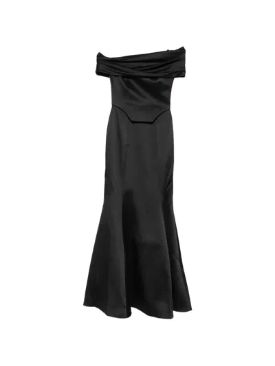 Solace London Off-shoulder Satin-finish Maxi Dress In Black