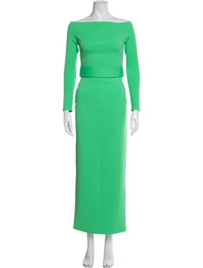 Pre-owned Solace London Off-the-shoulder Long Dress In Green