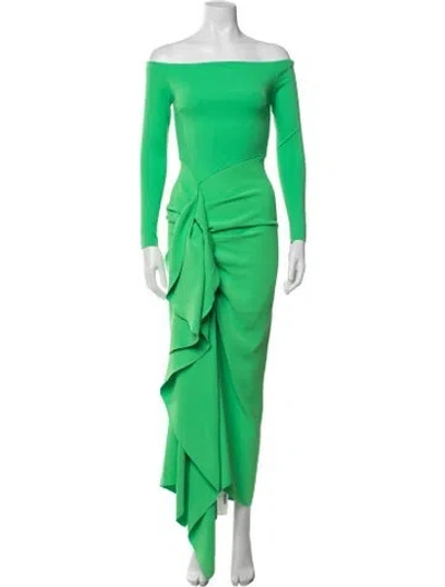 Pre-owned Solace London Off-the-shoulder Long Dress In Green