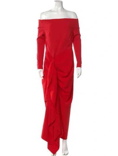 Pre-owned Solace London Off-the-shoulder Long Dress W/ Tags In Red