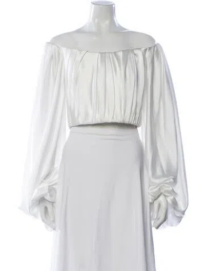 Pre-owned Solace London Off-the-shoulder Long Sleeve Crop Top In White