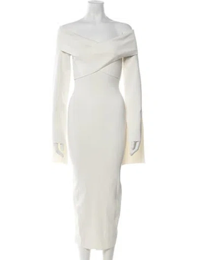Pre-owned Solace London Off-the-shoulder Midi Length Dress In White