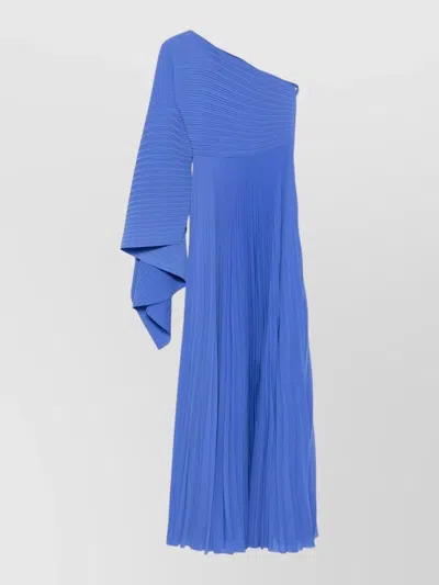 Solace London One Shoulder Asymmetric Pleated Maxi Dress In Blue