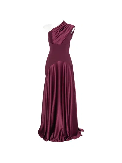 Solace London One-shoulder Draped Maxi Dress In Burgundy