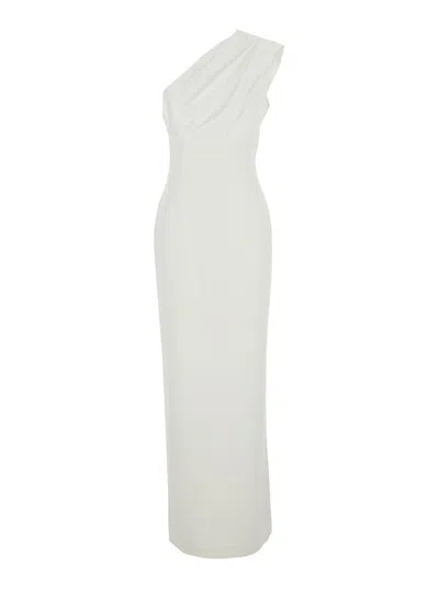 Solace London One-shoulder Draped Tech-fabric Long Dress For Women In Multi
