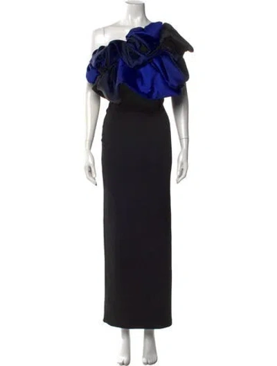 Pre-owned Solace London One-shoulder Long Dress In Black