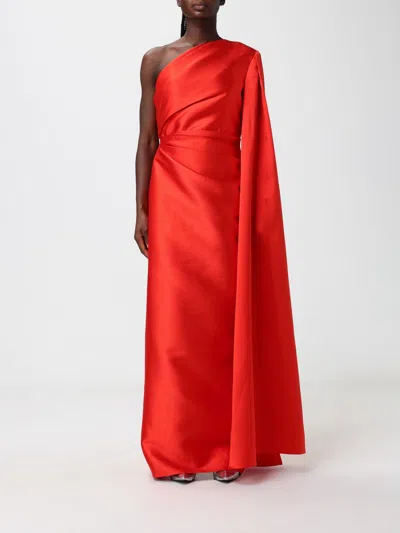Solace London One-shoulder Long Satin Gown With Draped Waist In Orange