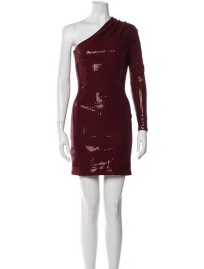 Pre-owned Solace London One-shoulder Mini Dress In Burgundy